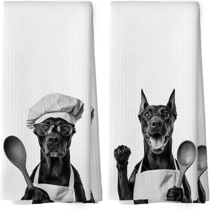 Mcehtle Funny Doberman Kitchen Towels Set of 2, Dog Kitchen Accessories, Dog Chef Gift Hand Towel, Gifts for Dogs Mom Lovers Women, Dining Room Decorative Tea Towel Dish Towels 16x24 Inch - Image 1